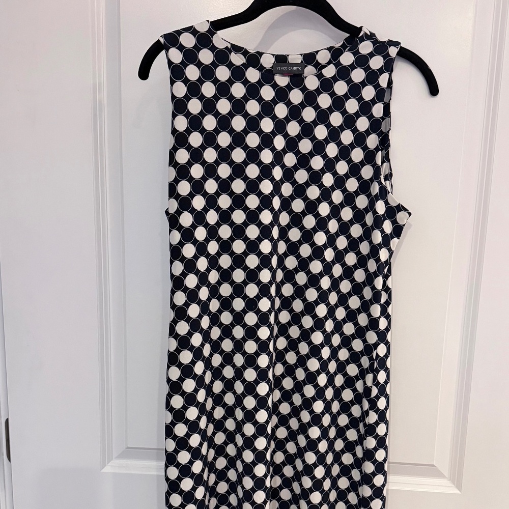 Vince Camuto Nordstroms navy white polka dot sheath dress women's size M